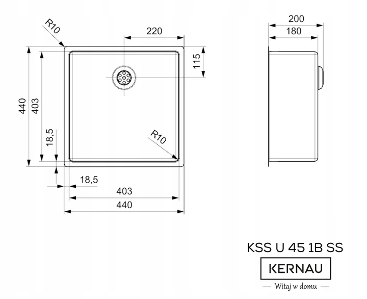 Zlew kuchenny Kernau KSS U 45 1B SS Smooth - obraz 2