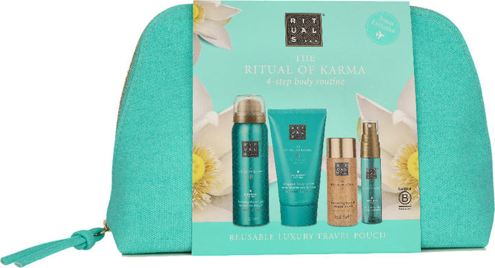 Набір Rituals The Ritual of Karma Крем для тіла 70 мл + Гель-піна для душу 50 мл + Спрей для волосся та тіла 20 мл + Олія для тіла 30 мл + Косметичка (8719134210873) - зображення 3