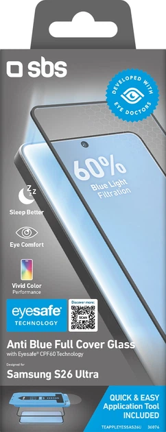 Захисне скло SBS Full Cover Anti Blue Light Glass with Eyesafe CPF60 для Samsung Galaxy S26 Ultra (TEAPPLEYESSAS26U) - зображення 2