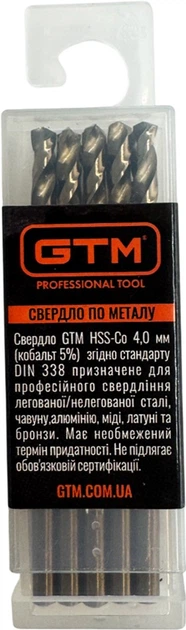 Сверло GTM HSS-Co5 4.0 мм 10 шт (ECo-040K) - изображение 3