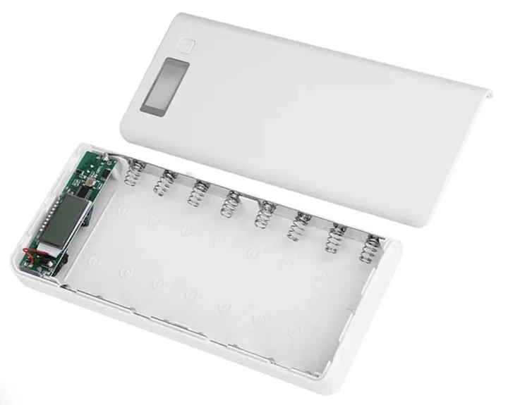 Корпус для повербанка 8×18650 с контроллером, LCD и фонариком (до ~25000 mAh) Белый - Фото 2 Корпус для повербанка 8×18650 с контроллером, LCD и фонариком (до ~25000 mAh) Белый - изображение 2