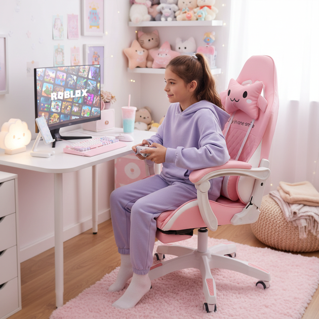 Дитяче ігрове крісло Hedo з підставкою для ніг Рожеве 100072 (5907184130453) - зображення 12