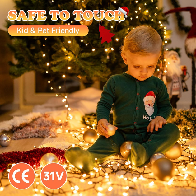 Гірлянда Avoalre LED 50 м 2000 LED теплий білий, 8 режимів, IP44, для дому та вулиці, новорічна декоративна - зображення 6