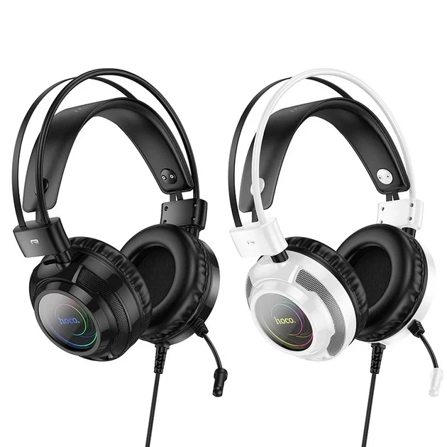 Ігрові навушники Hoco W110 Resource 50мм 2м USB 3.5mm чорний з RGB підсвічуванням для ігор - Фото 6 Ігрові навушники Hoco W110 Resource 50мм 2м USB 3.5mm чорний з RGB підсвічуванням для ігор - зображення 6