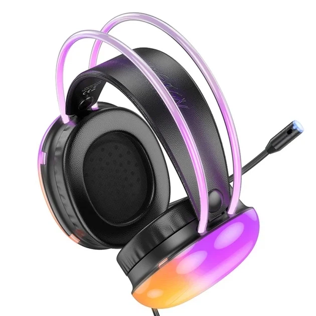 Игровые наушники Hoco W109 Rich 50мм USB 3.5mm черный для геймеров с RGB подсветкой и микрофоном - Фото 6 Игровые наушники Hoco W109 Rich 50мм USB 3.5mm черный для геймеров с RGB подсветкой и микрофоном - зображення 6