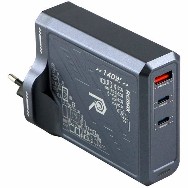 Зарядний пристрій 140W 2C 1A GaN сірий для ноутбуків смартфонів планшетів Remax RP-U106 - Фото 1 Зарядний пристрій 140W 2C 1A GaN сірий для ноутбуків смартфонів планшетів Remax RP-U106 - зображення 1