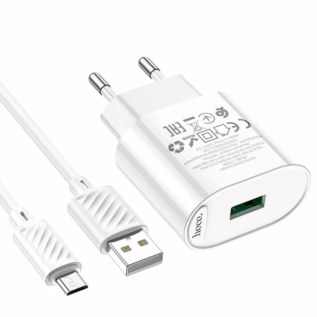 Сетевое зарядное устройство Hoco C109A Fighter 18Вт 100-240В USB Micro белый - Фото 1 Сетевое зарядное устройство Hoco C109A Fighter 18Вт 100-240В USB Micro белый - изображение 1