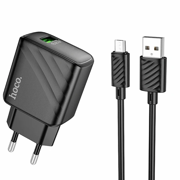 Сетевое зарядное устройство Hoco CS21A 1USB 18W 100-240V черный с кабелем USB-Micro 1м - Фото 1 Сетевое зарядное устройство Hoco CS21A 1USB 18W 100-240V черный с кабелем USB-Micro 1м - изображение 1