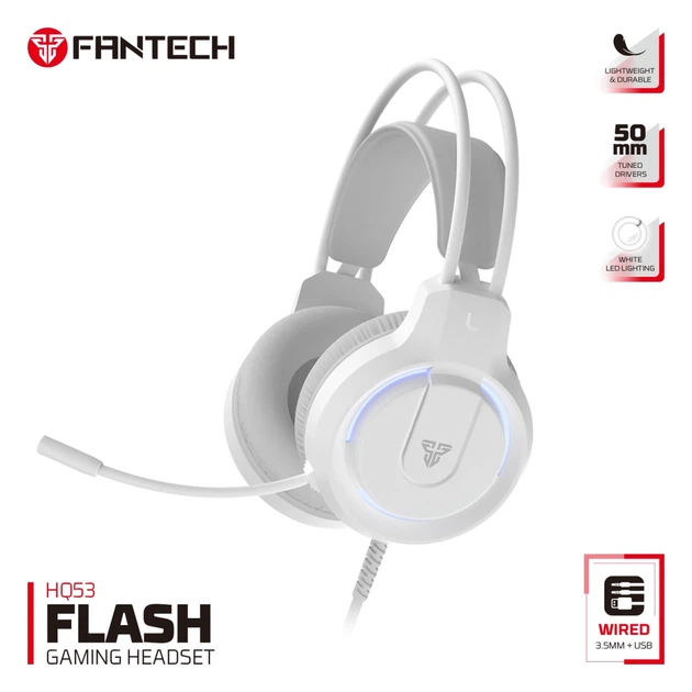 Ігрові навушники Fantech HQ53 Flash 50мм динаміки USB AUX білий ABS пластик для ПК та консолей - зображення 3