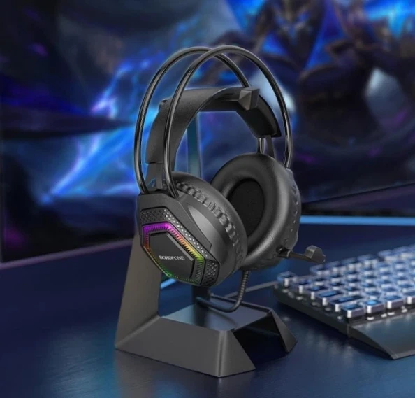Игровые наушники Borofone BO105 Thunder 50мм USB AUX черные с RGB подсветкой для компьютера - изображение 8