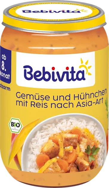 Готовий обід - Рис з овочами, куркою та манго, TM Bebivita, для дітей з 8 місяців, 220 грам - Фото 1 Готовий обід - Рис з овочами, куркою та манго, TM Bebivita, для дітей з 8 місяців, 220 грам - изображение 1