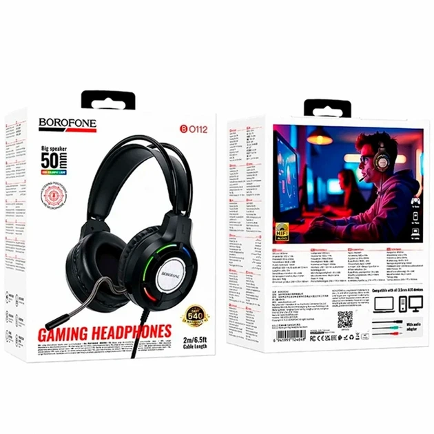 Игровые наушники Borofone BO112 Wave 50мм динамики 2м кабель USB AUX черный - изображение 2