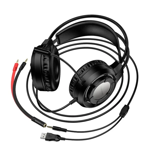 Игровые наушники Borofone BO112 Wave 50мм динамики 2м кабель USB AUX черный - изображение 7