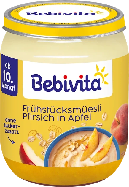 Фруктово - йогуртове пюре " Мюслі з яблуком та персиком" TM Bebivita, для дітей з 10 місяців, 160 грам - Фото 1 Фруктово - йогуртове пюре " Мюслі з яблуком та персиком" TM Bebivita, для дітей з 10 місяців, 160 грам - зображення 1