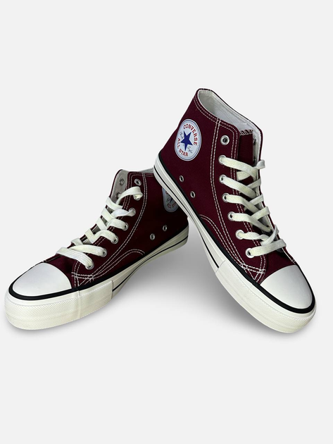 Жіночі кеди високі з вишивкою Converse бордові 40 - Фото 1 Жіночі кеди високі з вишивкою Converse бордові 40 - зображення 1