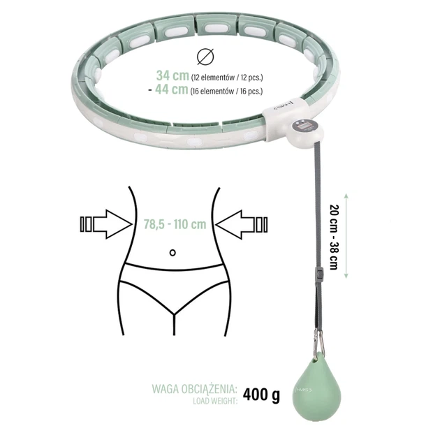 Хула-хуп HMS HHM15 магнітний з лічильником і поясом BR163 Зелений 17-44-605 (5907695552737) - зображення 4
