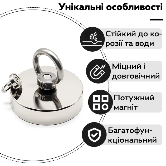 Пошукові неодимові магніти в сталевому корпусі з кільцем для кріплення D60 100 кг - зображення 7