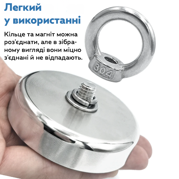 Пошукові неодимові магніти в сталевому корпусі з кільцем для кріплення D60 100 кг - зображення 8