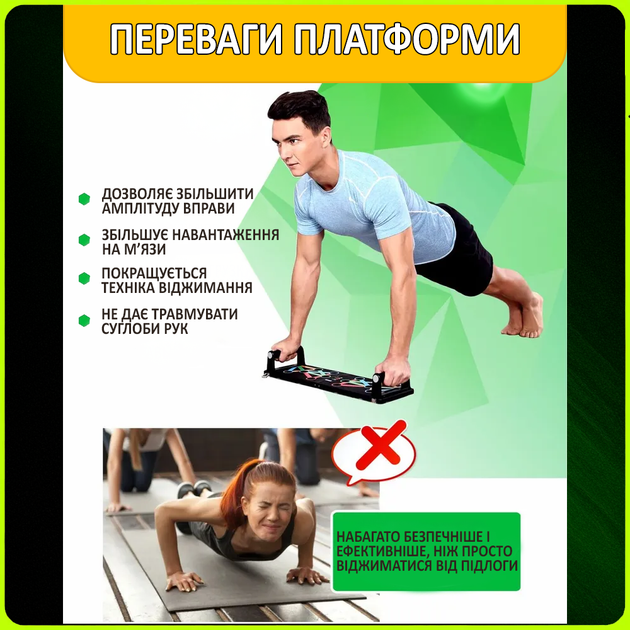 Универсальная доска для отжиманий от пола Тренировочная платформа упражнений Push Power Напольный тренажер - Фото 4 Универсальная доска для отжиманий от пола Тренировочная платформа упражнений Push Power Напольный тренажер - изображение 4