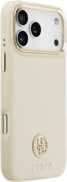 Etui Guess Grained Strass Logo MagSafe do Apple iPhone 17 Pro Max Beige (GUHMP17XPGCRMDEE) - obraz 4