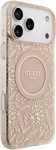 Etui Guess IML Flowers Electro Pearl Strap MagSafe do Apple iPhone 17 Pro Pink (GUHMP17LHCPOFPP) - obraz 3