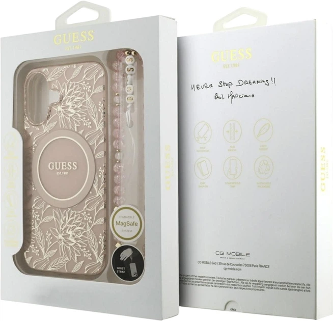 Чохол Guess IML Flowers Electro Pearl Strap MagSafe для Apple iPhone 17 Pink (GUHMP17SHCPOFPP) - зображення 8