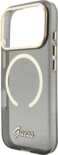Etui Guess IML Glitters Script Strap MagSafe do Apple iPhone 17 Pro Black (GUHMP17L5HTGSMSK) - obraz 5