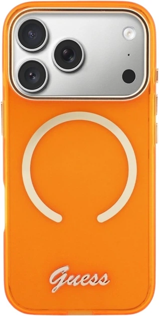 Etui Guess IML Script Metal MagSafe do Apple iPhone 17 Pro Orange (GUHMP17L5HTCSMSO) - obraz 3