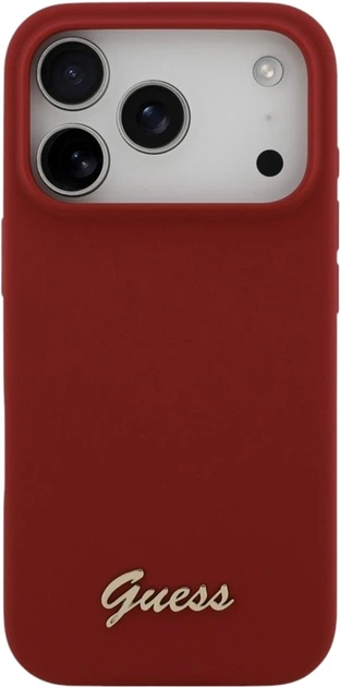 Etui Guess Silicone Script Metal Logo MagSafe do Apple iPhone 17 Pro Magenta (GUHMP17LSMBSLM) - obraz 3