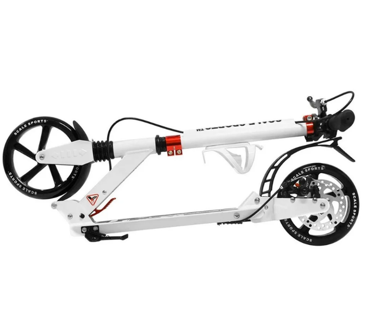 Самокат Scale Sports SS-04 белый с дисковым тормозом и 2 амортизаторами, колеса 200 мм, до 100 кг (SS04WHITE) - изображение 3