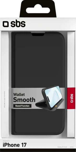 Etui z klapką SBS Wallet Smooth do Apple iPhone 17 Black (TEWALIP1763K) - obraz 2