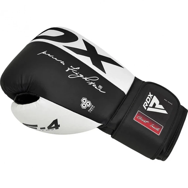 Боксерські Рукавички RDX F4 Boxing Sparring Gloves Hook & Loop Чорно-Білий 10oz (BGR-F4B-10OZ) - изображение 3