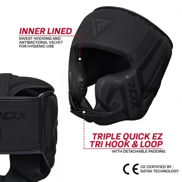 Боксерський Шолом RDX T15 Noir Cheek Protector Head Guard Чорний S (HGR-T15MB-S) - изображение 6