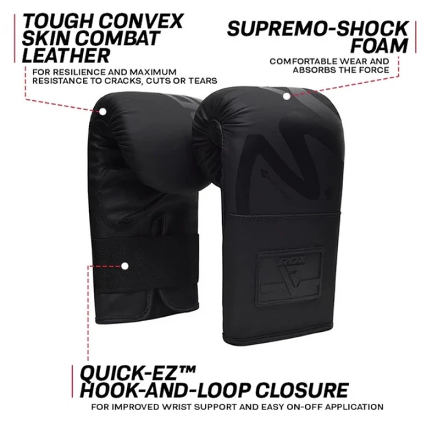 Боксерські Рукавички RDX F15 Noir Bag Gloves Чорний - Фото 5 Боксерські Рукавички RDX F15 Noir Bag Gloves Чорний - зображення 5