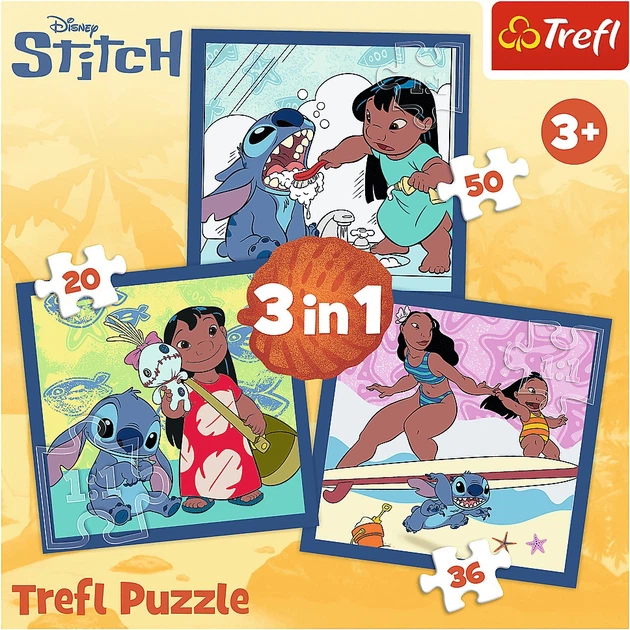 Набір пазлів Trefl 3в1 Ліло і Стіч: Час зі Стічем 20/36/50 елементів 34896 (5900511348965) - зображення 2