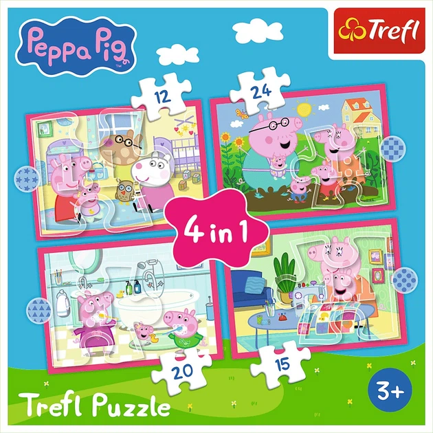 Zestaw puzzle Trefl 4 w 1 Peppa Pig: Peppa uwielbia przygody 12/15/20/24 elementów 34672 (5900511346725) - obraz 2