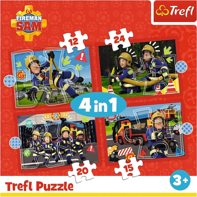 Набір пазлів Trefl 4в1 Пожежник Сем: Пригоди пожежника Сема 12/15/20/24 елементи 34632 (5900511346329) - зображення 2