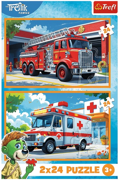 Zestaw puzzle Trefl The Treflik Family: Wóz strażacki i karetka 2 x 24 elementy 34447 (5900511344479) - obraz 2