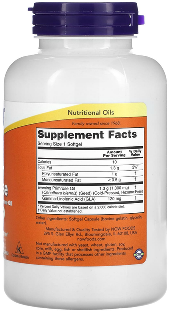 Масло вечерней примулы Now Foods Evening Primrose Oil 120 капсул ARE-576271 - изображение 2