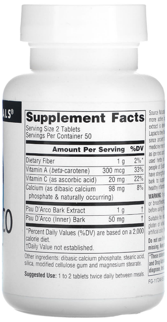 Поу дарко Source Naturals кора муравьиного дерева Pau D'Arco 100 таблеток ARE-576460 - изображение 2