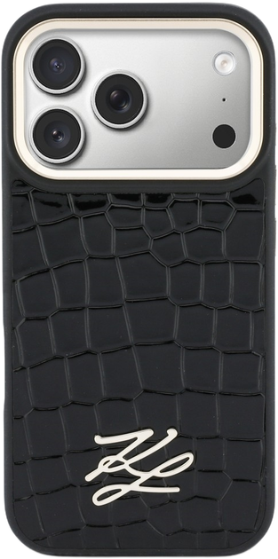 Etui Karl Lagerfeld Croco KL Script Logo MagSafe do Apple iPhone 17 Pro Black (3666339601737) - obraz 3