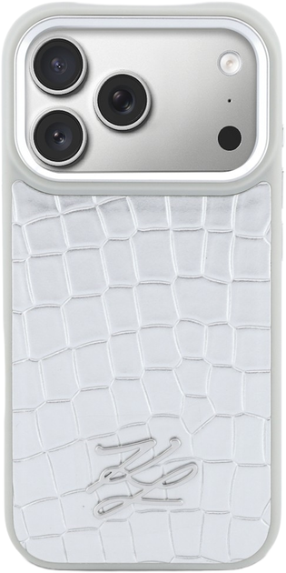 Etui Karl Lagerfeld Croco KL Script Logo MagSafe do Apple iPhone 17 Pro Max Silver (3666339601904) - obraz 3