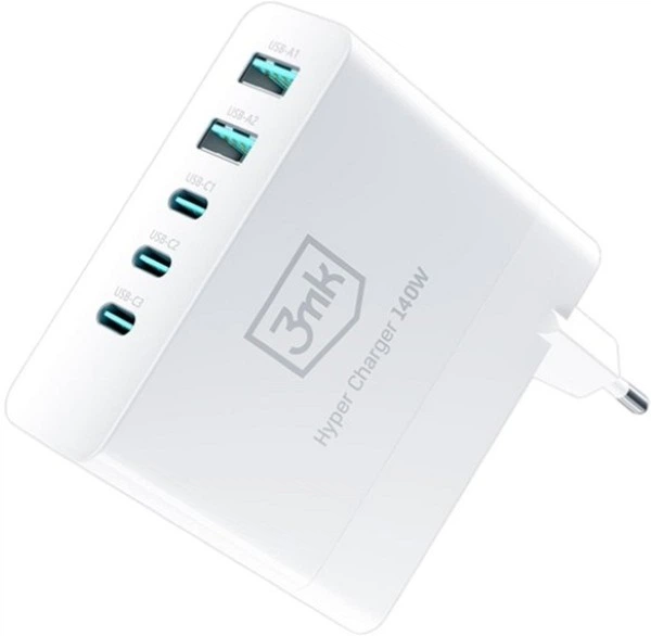 Зарядний пристрій 3MK Hyper Charger 140 W 3 USB-C 2 USB (5903108492379) - зображення 4