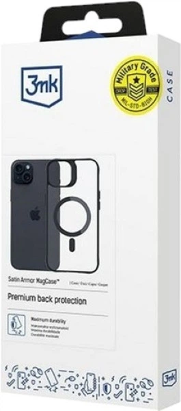 Etui 3MK Satin Armor MagCase do Apple iPhone 15 Black + Transparent (5903108563819) - obraz 3