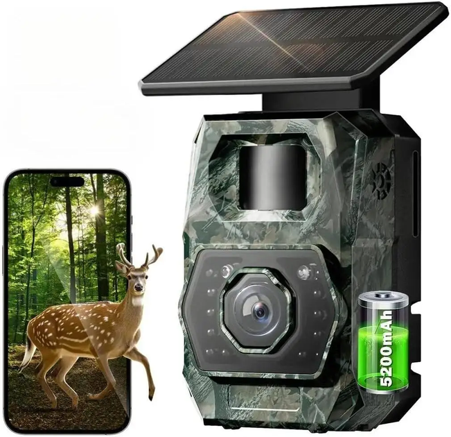 Камера-фотоловушка Solar Trail Camera Wi-Fi 6, 48 МП, 1296P, ночное видение, солнечная панель, аккумулятор 5200 мАч, IP66 - изображение 2
