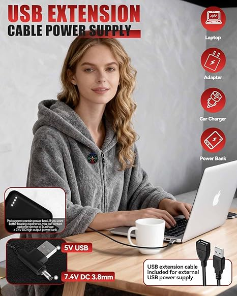 USB одеяло с подогревом и молнией, и PowerBank 20000 крупноразмерное одеяло с подогревом 150x85 см, быстрый нагрев - изображение 5
