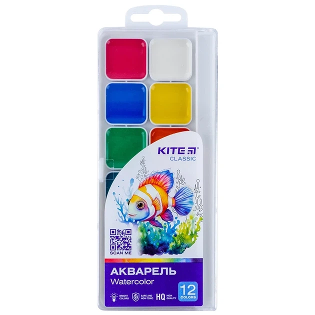 Фарби акварельні Kite Classic K-061, 12 кольорів - Фото 1 Фарби акварельні Kite Classic K-061, 12 кольорів - изображение 1