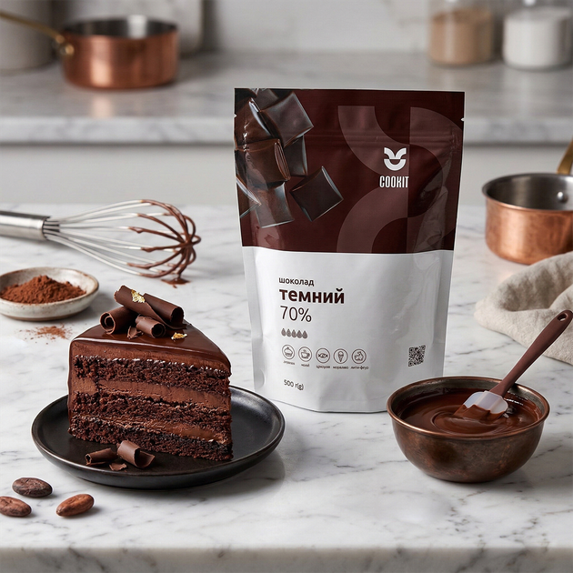Темный шоколад COOKIT 70% в дропсах 1 кг (4820251840677) - Фото 2 Темный шоколад COOKIT 70% в дропсах 1 кг (4820251840677) - изображение 2