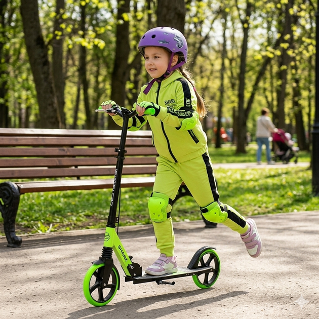 Самокат двухколесный Best Scooter SHARK SH-50730 с ручным тормозом, амортизатором, колесами PU 200 мм, складной, регулируемый руль - Фото 2 Самокат двухколесный Best Scooter SHARK SH-50730 с ручным тормозом, амортизатором, колесами PU 200 мм, складной, регулируемый руль - изображение 2
