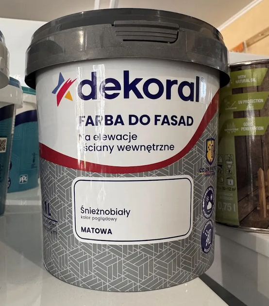 Фарба фасадна DEKORAL DO FASAD, біла, 1 л - Фото 2 Фарба фасадна DEKORAL DO FASAD, біла, 1 л - изображение 2